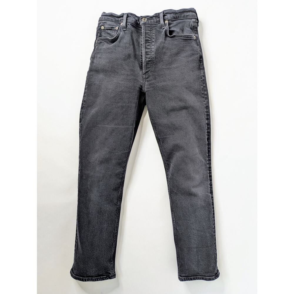 Agolde Riley Long High Rise Straight Jeans 28 Charcoal Black Button Fly Crop